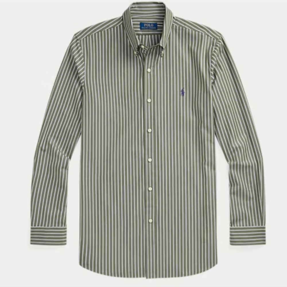 Ralph Lauren Gray / White Striped Casual - Dress Shirt With Pony Logo MSRP $125